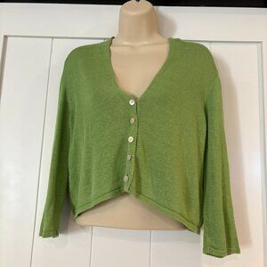 Tag missing green cropped V neck  cardigan, size M?